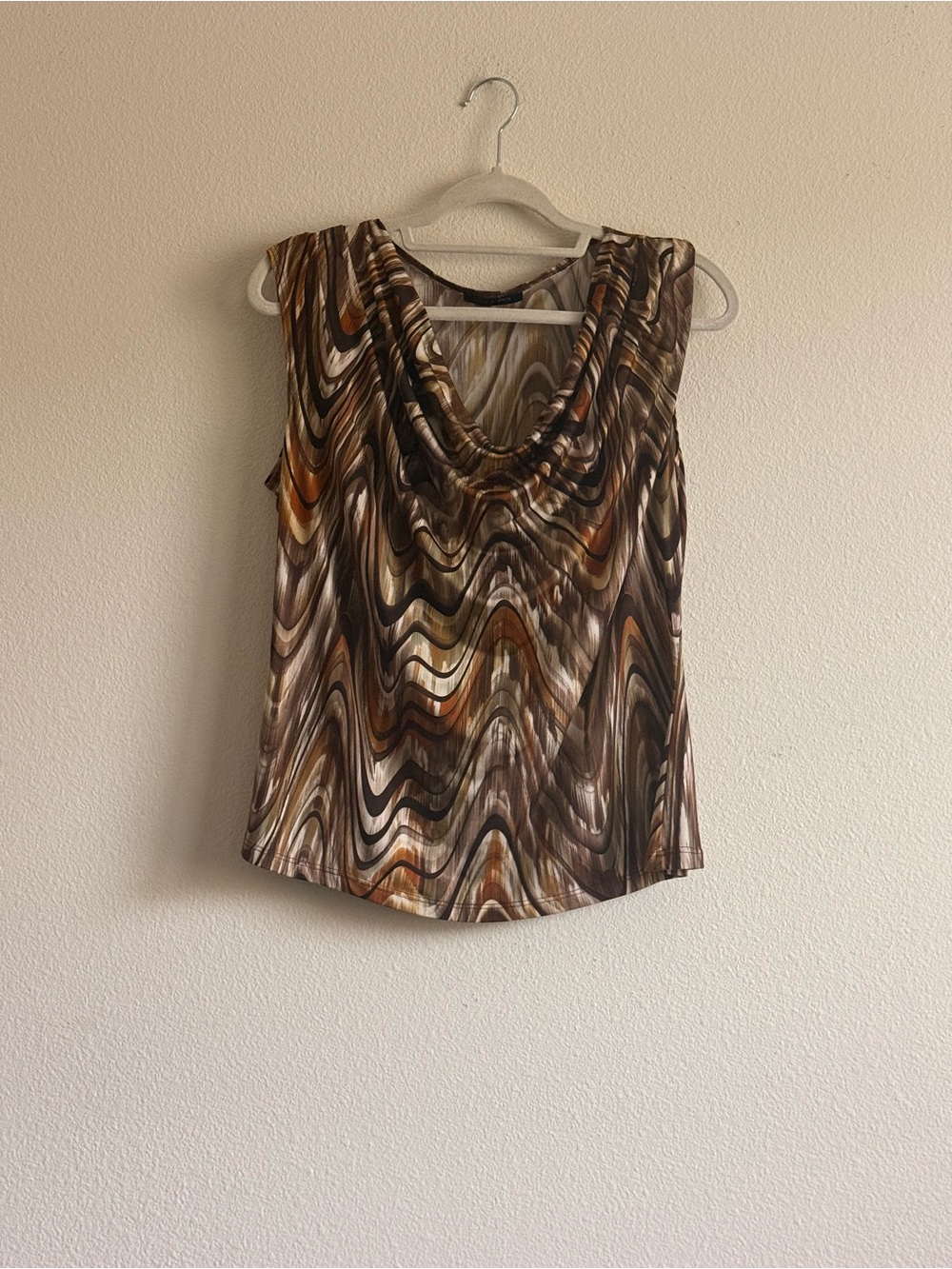 Cowl Neck Sleeveless Camisole in Brown Swirl